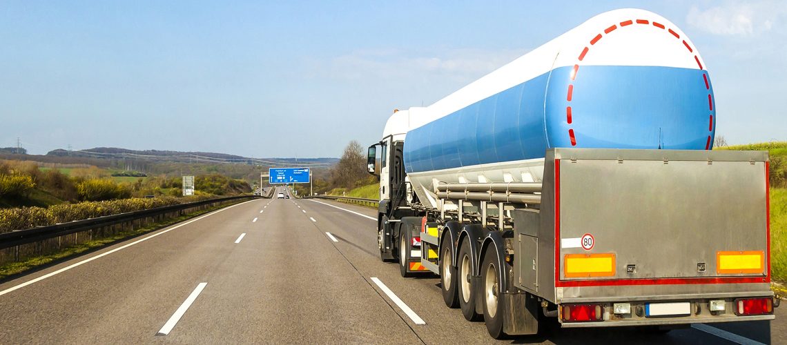 Big fuel gas tankeri truck on highway